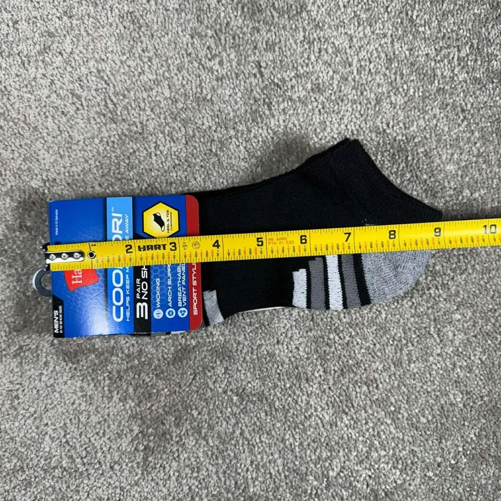 Hanes‎ Cool Dri Socks Black No Show Arch Support Men 6-12 - 3 Pair